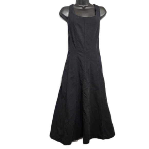 Princess Seamed Black Midi Dress Fitted Sz 14 Pockets Aged Black Goth Trad - Picture 7 of 7